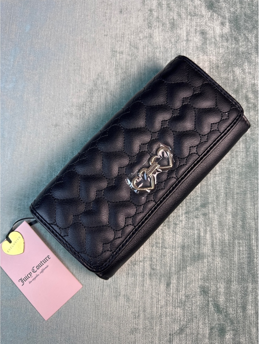 Juicy Couture Straight From the Heart Black Flap Wallet NWT